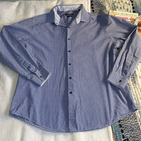 Van Heusen Studio Checked Slim-Fit Button-Down Shirt- 17/17.5 34/35 - Picture 2 of 5